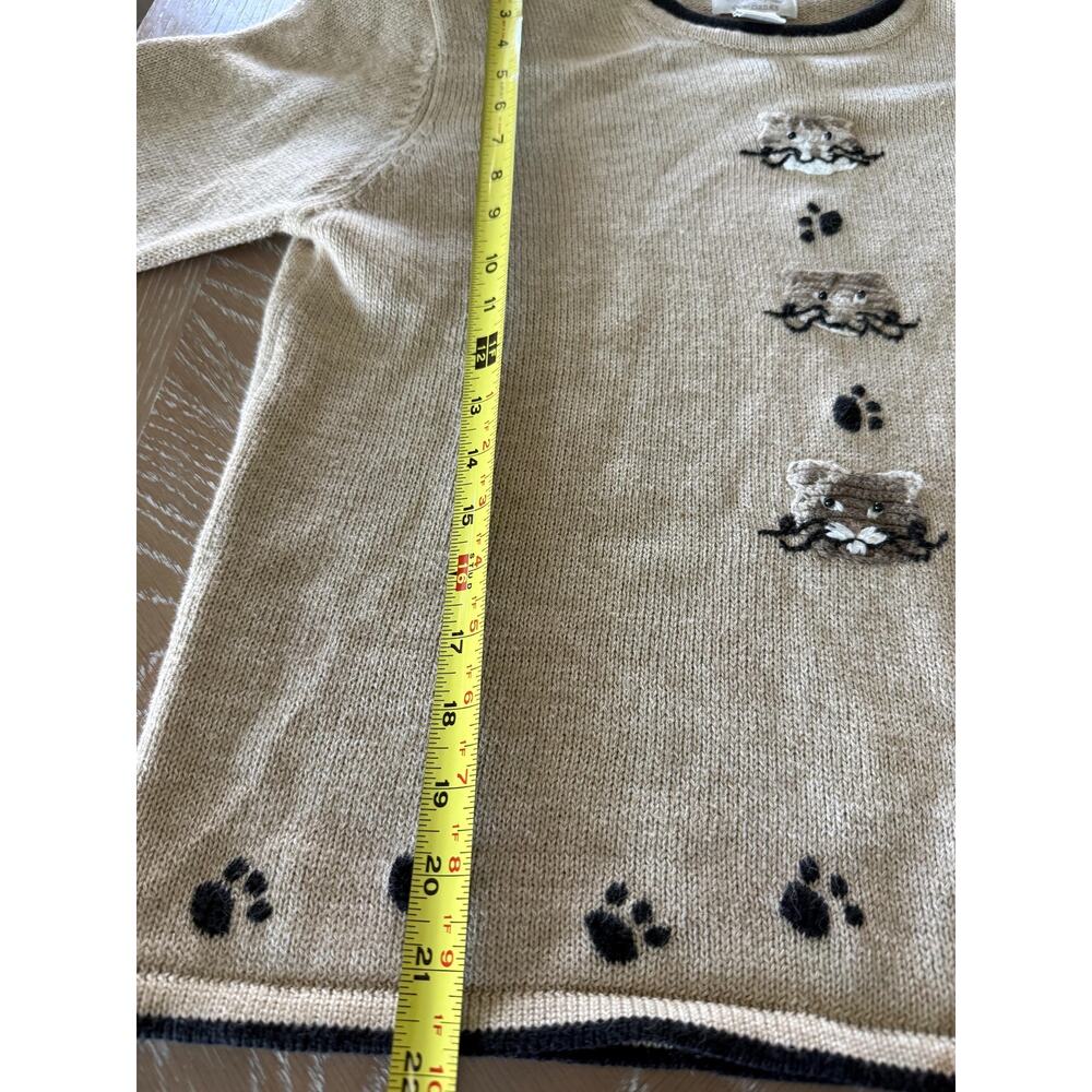 Vintage Christopher & Banks Cat Sweater M Embroidered Paw Print 90s Grandmacore - Picture 9 of 14